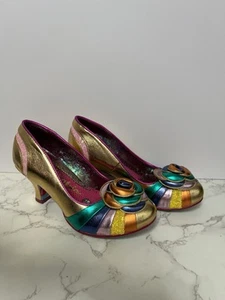 Irregular Choice Stupenda Gold Low Heel Shoes Size 38 (7.5) - Picture 1 of 9