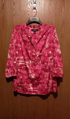 Top túnica Gloria Vanderbilt talla L rosa retro manga 3/4 escote en V redondo  Foto 1 de 4