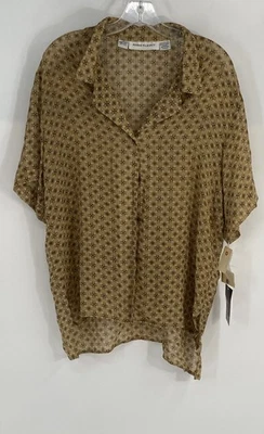 Anne Klein Womens Brown Floral Silk Short Sleeve Button-Up Shirt Size 16 - Image 1 of 4