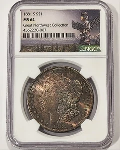 1881-S Morgan Silver Dollar NGC MS64 Rainbow Toned $1 US Coin - Picture 1 of 2