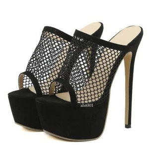 Women Peep Toe Platform Mesh Slippers New Sandals High Heels Pumps Party Shoes - Picture 1 of 13