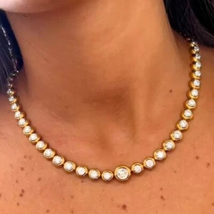 49Ct Lab Created Bezel Set Diamond 14k Yellow Gold Plated Modern Tennis Necklace - Picture 1 of 9
