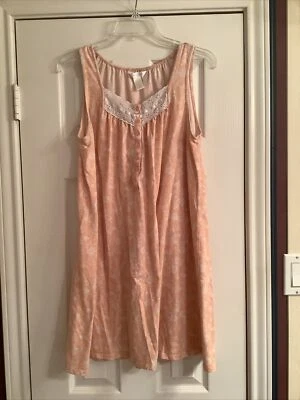Adonna Sleep Wear Peach Sea Shell Gown Night Shirt M Sleeveless V-neck Lace - Image 1 of 4