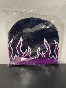 Black Flames Beanie NEW SEALED Hat Knit Men’s Unisex Purple Fire Y2K - Picture 1 of 2