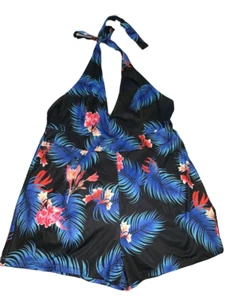 NICE! womens 2x swimsuit bathing suit swim halter shorts one piece blue NWOT - Picture 1 of 8