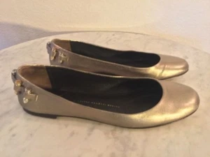 GIUSEPPE ZANOTTI Bronze Leather Swarovski Bullet Ballet Flats Wm Sz 39 M. Italy. - Picture 1 of 12