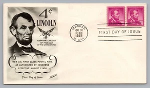 1958 Fleetwood FDC Abraham Lincoln Mandan ND Coil Pair 4Cent Red Violet Sc#1058 - Picture 1 of 2