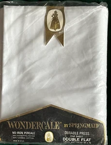 Vtg Springmaid No Iron Percale Wondercale White Double FLAT One Sheet NEW USA - Bild 1 von 5