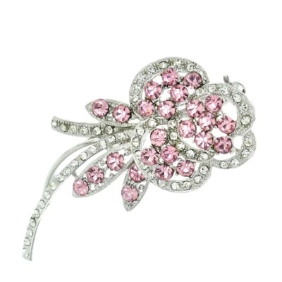 Broche Flor Hecho Con Swarovski Cristal Rosa Transparente Floral Rosa Nuevo Prendedor Foto 1 de 4