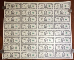 1995 $2 32 Note Uncut United States Sheet (F) Atlanta - Picture 1 of 16