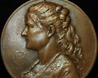 Bas Relief Medaillon  Bronze Art Nouveau Monog.C.H. 98Mm Femme Aux Cheveux Longs