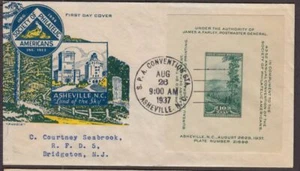 1937 S.P.A. Sc 797-24 Pavois cachet Asheville SC 10c souvenir sheet - Picture 1 of 1