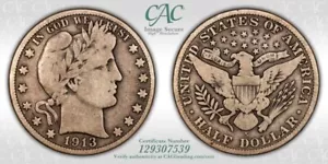 1913-S Barber Half Dollar CACG VG-8 CAC - Picture 1 of 3