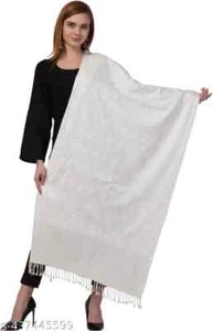 Women's Woolen Embroidered Shawl – Timeless White with Paisley Design, 28"x80" - Picture 1 of 4