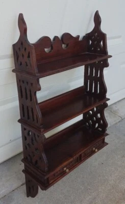 Beautiful Ornate Intricate Chippendale Style 2 Drawer Solid Wood Wall Shelf - Image 1 of 4