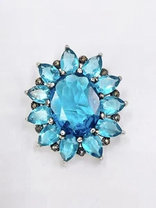 Vintage Brooch Sterling Silver Vivid Blue Glass Marcasite   - Picture 1 of 11