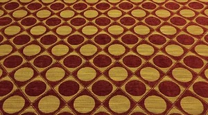 DURALEE CIRCLE DIAMOND GOLD RED CHENILLE FURNITURE CURTAIN FABRIC BY THE YARD - Picture 1 of 5