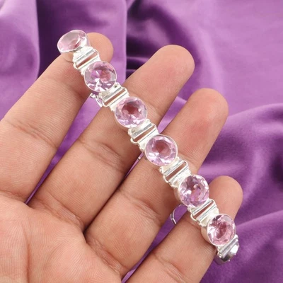 Pulsera de cadena hija aniversario plata esterlina morganita natural joyería Foto 1 de 4