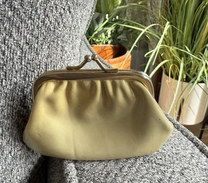 Vintage Echtleder Kisslock Kleingeld Geldbörse Italy Made Creme Ombré LESEN - Bild 1 von 10