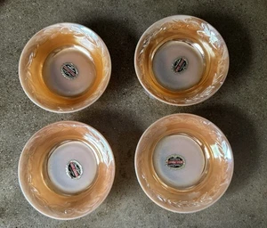 Juego de 4 platos de postre de frutas vintage retro MCM Fire King Bowls brillo melocotón EE. UU. - Imagen 1 de 5