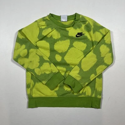 Nike Sudadera Juvenil Pequeña Verde Amarillo Tie Dye Cuello Redondo Pullover Swoosh Logo Foto 1 de 4