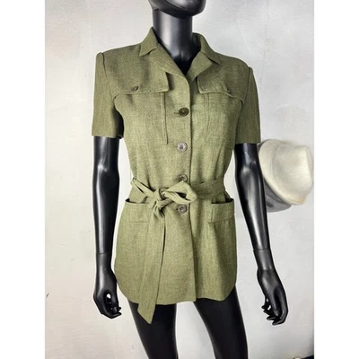Vestido Camisa Dressbarn Verde Oliva Estilo Safari Manga Corta Cinturón Talla 4 Foto 1 de 4