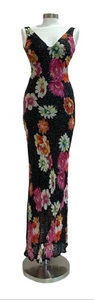 Vintage Cache Y2K Bias Cut Multicolor Floral Maxi Gown Silk Sequin Beaded Dress - Picture 1 of 3