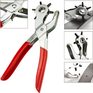 6 Sized 9" Heavy Duty Leather Hole Punch Hand Plier Belt Holes Revolving Punches - Picture 1 of 9