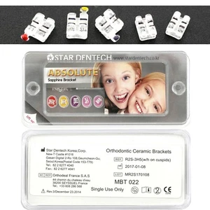 Dental Star Dentech Sapphire Braces Orthodontic Brackets MBT 0.022 345 Hook 5-5 - Picture 1 of 10