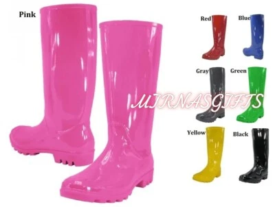 Women's Rubber Rain Boots Black Blue Gray Green Red Yellow Size  5 6 7 8 9 10 11 - Image 1 of 2