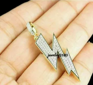 Men's 2 Ct Tester Passing Moissanite Thunder Lightning Charm Pendant 925 Silver - Picture 1 of 6
