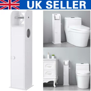 Toilet Paper Roll Holder Bathroom Storage Cabinet Wooden Free Standing White UK - Picture 1 of 10