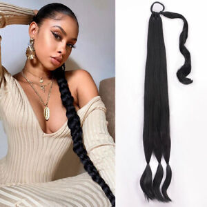 Real Long Tie Straight Wrap Around Hair Braided Ponytail Extension with Hair
