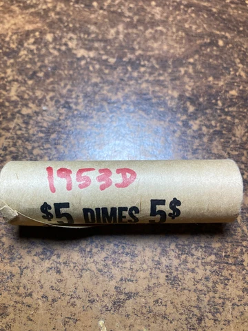 1953-D ROOSEVELT DIME ROLL, ORIGINAL BANK WRAPPED,  BU! 50 COINS Cover