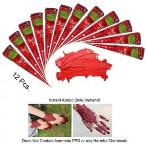 Instant Chilli Red Henna Mehandi Cone for Body Art from Vimal's Sehnaaz - 12 Pcs - Picture 1 of 4