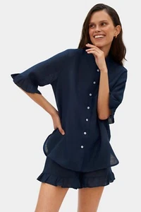 SLEEPER Linen Lounge Suit Bosporus Navy S Retail $220 - Picture 1 of 20