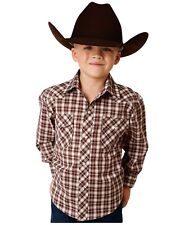 Roper Boys' Plaid Print Cowboy Embroidery Long Sleeve Pearl Snap Western Shirt