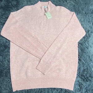 Peter Millar Mens Crown 1/4 Zip Pullover Sweater Cashmere Linen Pink Sz 2XL NWT - Picture 1 of 4
