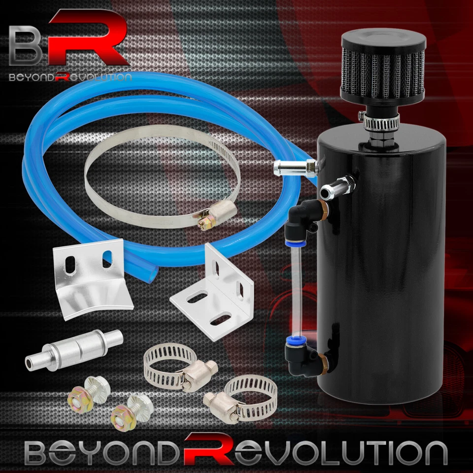 Tanque/depósito de latas de captura de aceite de motor redondo de aluminio negro de 6" con filtro respirador Foto 1 de 3