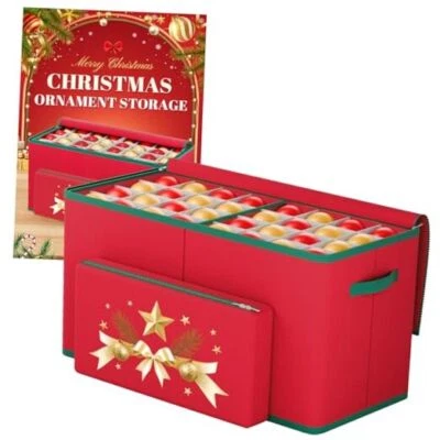 Caja de almacenamiento organizadora de adornos navideños para 128-3"" 128 adornos rojos Foto 1 de 4