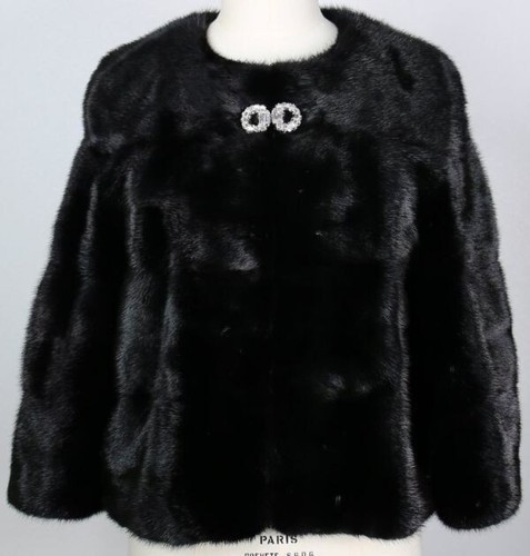 GUCCI Giacca Pelliccia Visone Nero Scandinavo Decorazione Gancio Raglan Taglia 40 Donna