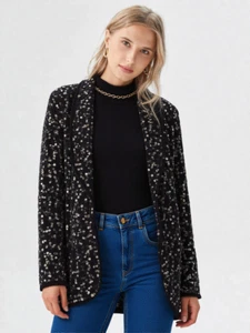 Chaqueta Blazer Monzón Terciopelo Negro Bordado Abierto Lentejuelas Talla L Nuevo con Etiquetas Precio de venta sugerido por el fabricante 99 GBP - Imagen 1 de 12