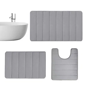 3PC Bathroom Set Rug Contour Mat Toilet Lid Cover Plain Solid Color Bathmats - Picture 1 of 16