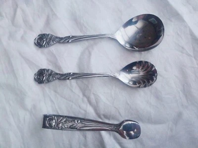 Sahnelöffel + Zuckerlöffel + Zuckerzange Rostfrei Gestempelt Hildesheimer Rose - Bild 1 von 4