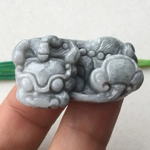 Certified 100% Natural Smoky gray Jadeite carved Bawang Pi Xiu Pendant 貔貅 0925 - Picture 1 of 11