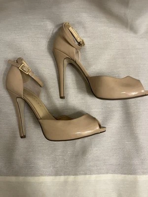 Ivanka Trump Strappy Peep Toe Nude Heels, Sz 9 - Image 1 of 4