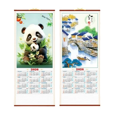 2025 Chinesischer Wandbehang Pferd Kalender mit Bild von Panda MonatskalenderBP - Bild 1 von 4