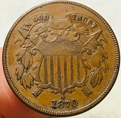 1870 Two Cent Piece 2C Ungraded Choice US Copper Coin CC27649 - Image 1 of 4