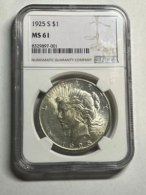 1925 S Peace Silver Dollar NGC MS61 Tough Date San Francisco Mint - Image 1 of 4