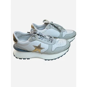 Womens Vintage Havana Platform Sneakers White Gold Star Lace Up Size 7.5 - Picture 1 of 6